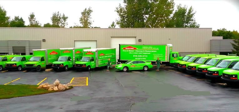 Image of the SERVPRO fleet of vehicles.